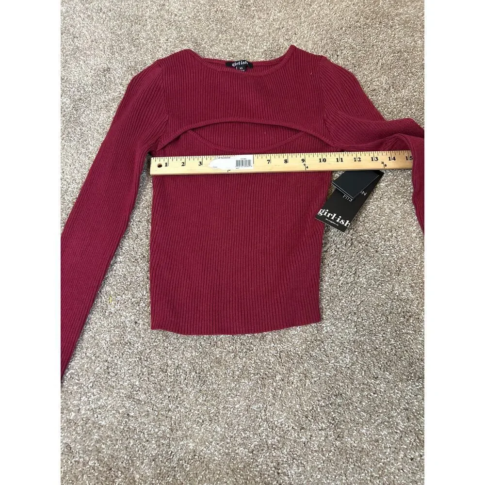New Women's Cutout Long Sleeve Knitted Ribbed Pullover Sweater Jumper Top SZ XS - Picture 5 of 10